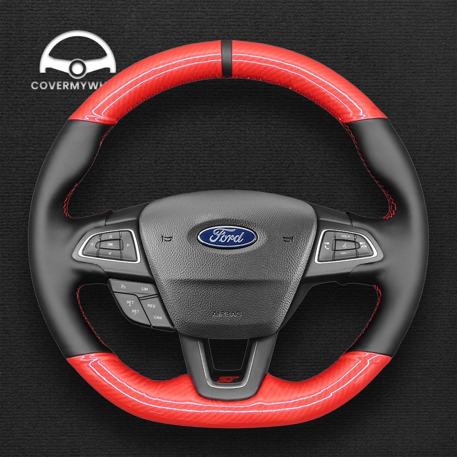 Steering Wheel Cover for Ford Focus (RS ST ST-Line) Kuga (ST-Line) Ecosport (ST-Line) Cover My Wheel