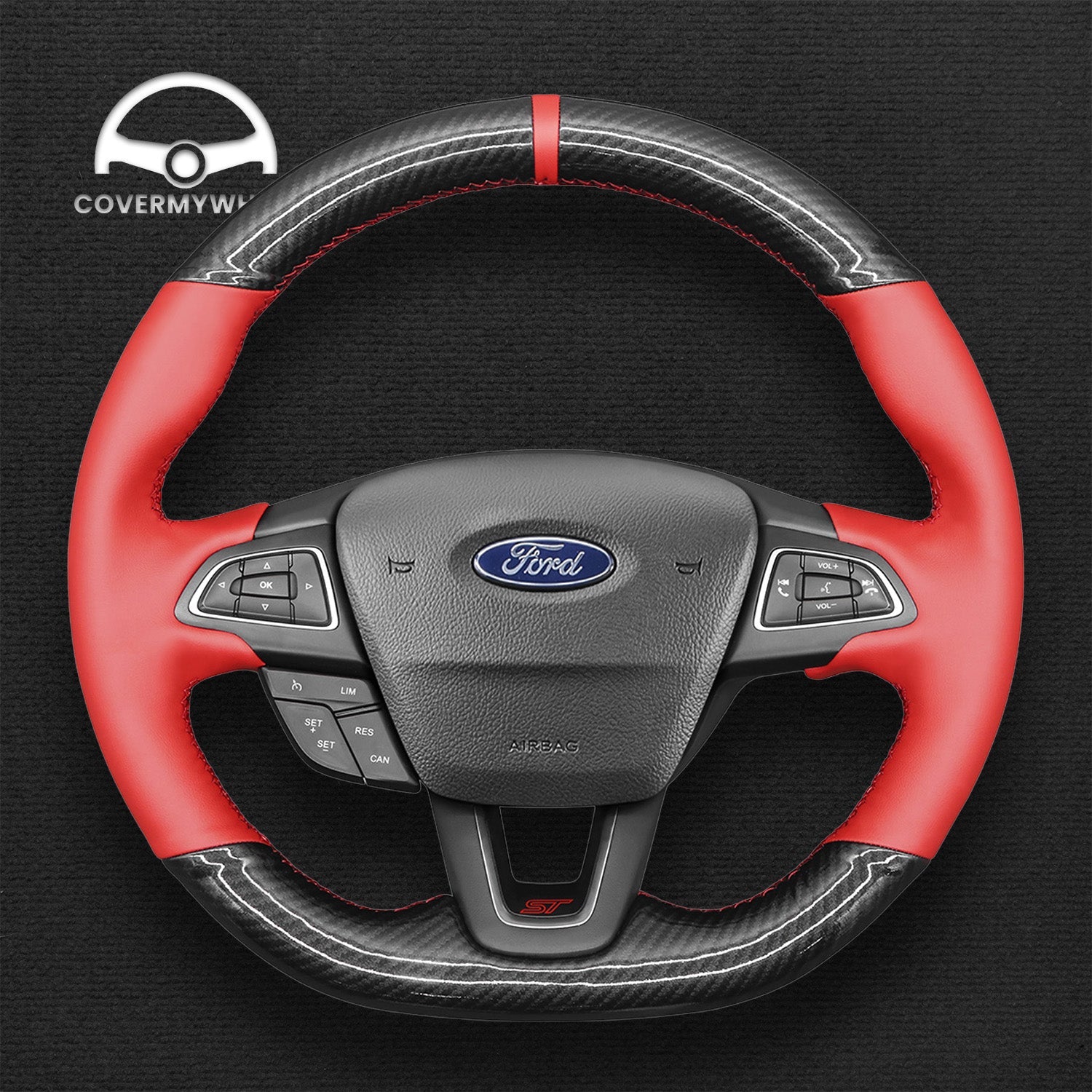 Steering Wheel Cover for Ford Focus (RS ST ST-Line) Kuga (ST-Line) Ecosport (ST-Line) Cover My Wheel