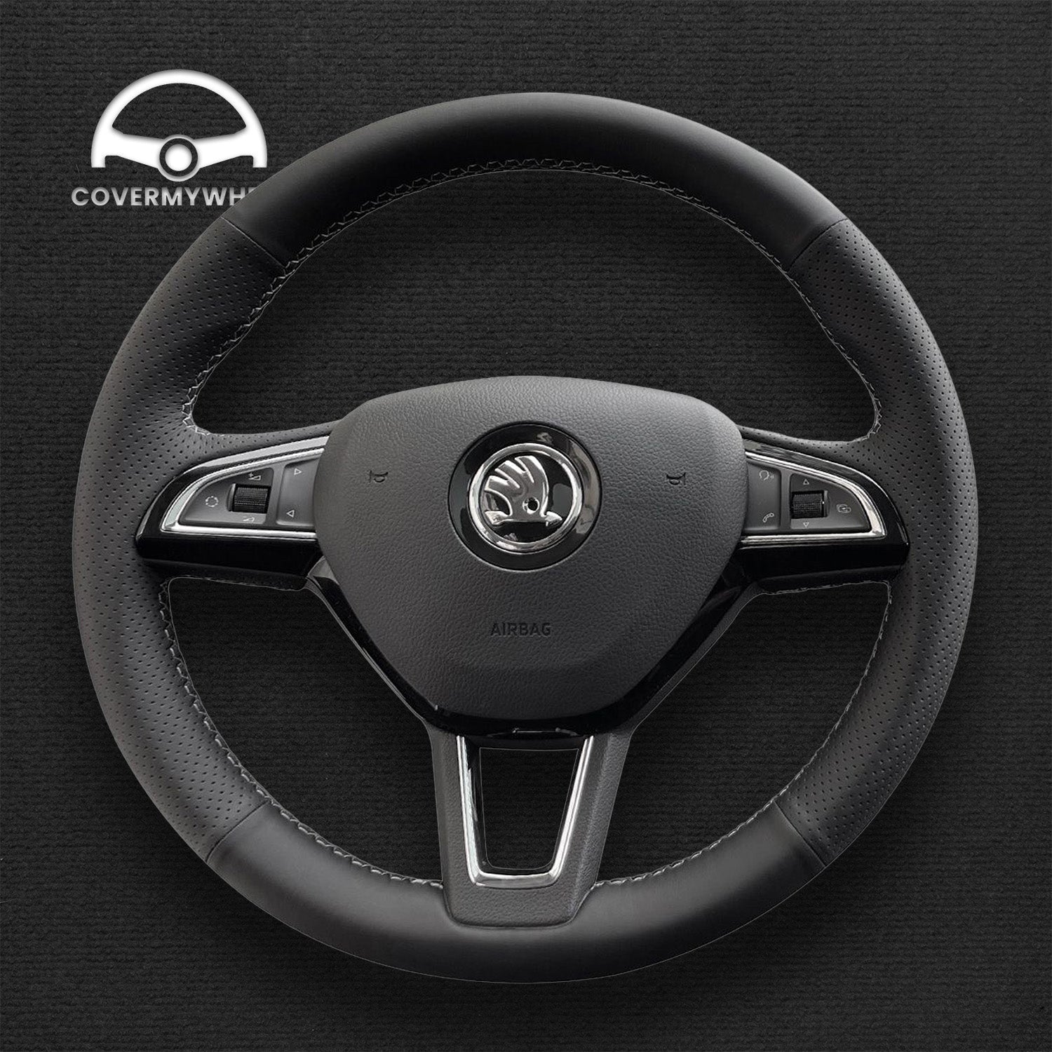Steering Wheel Cover for Skoda Citigo Fabia Rapid Roomster Octavia Superb Yeti Karoq Kodiaq Scala 2012–2019 Cover My Wheel